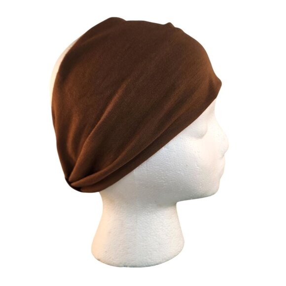 Brown Knit Headwrap Hairband Soft Stretchy Headband Fabric Unisex Sweatband - Picture 4 of 8